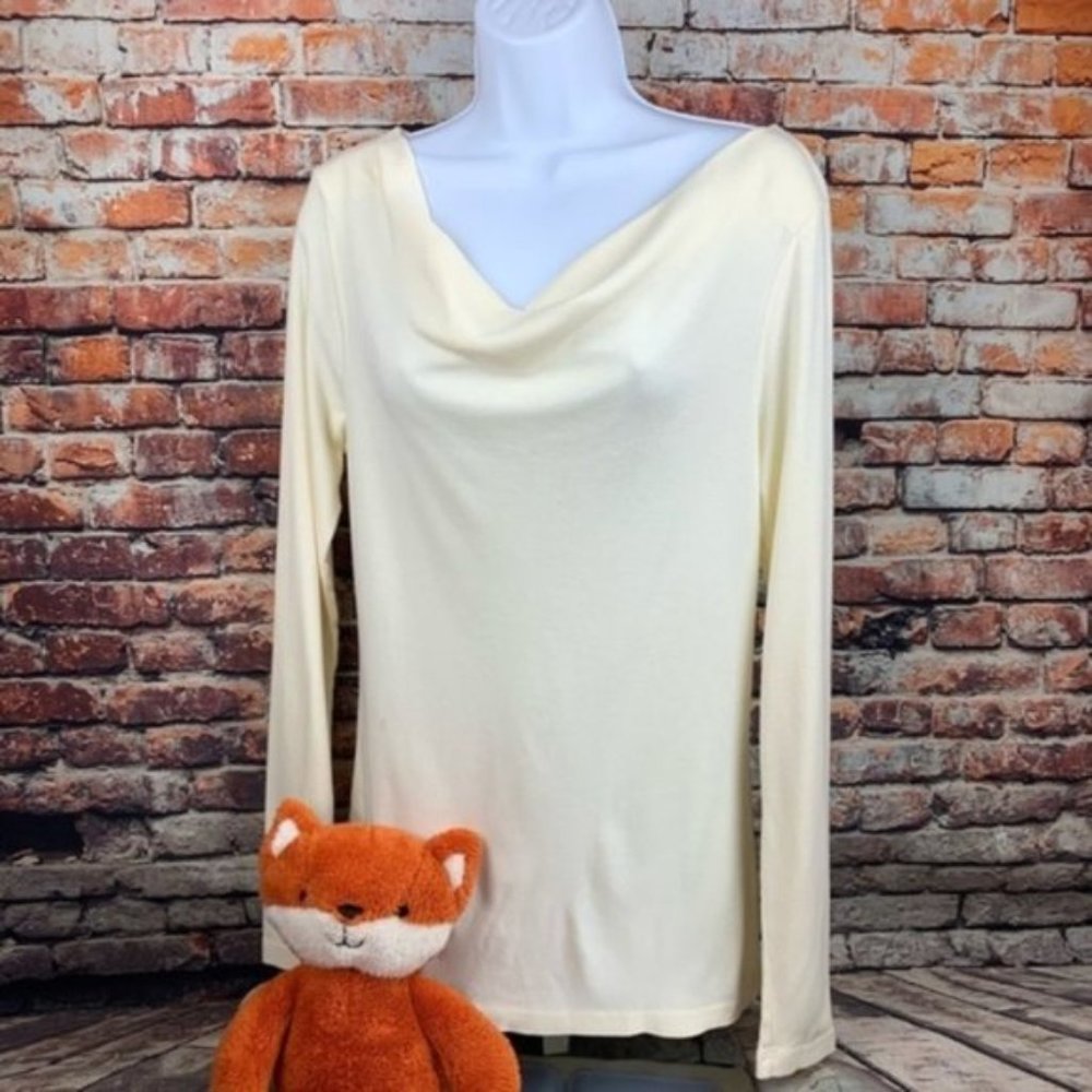 Three Dots Cowl neck long sleeve cream top Large